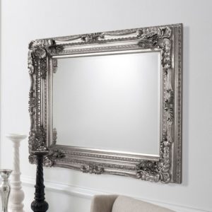 Louisa Rectangular Wall Mirror In Silver With Baroque Style