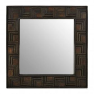 Sutra Square Wall Bedroom Mirror In Weathered Brown Frame