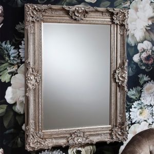 Valley Baroque Style Wall Mirror Rectangular In Antique Silver