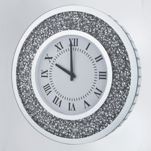 Inez Round 45cm Crushed Glass Wall Clock In Mirrored