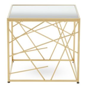 Furan Square Mirrored Top Side Table With Gold Base