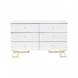 Keseni Mirrored Chest Of 6 Drawers With Brass Base In Silver