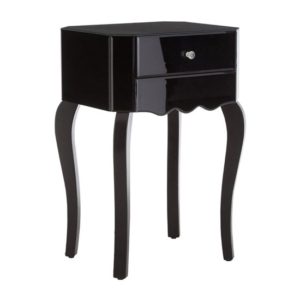 Orca Mirrored Glass Side Table With 1 Drawer In Black