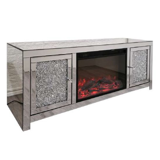 Rose Mirrored TV Stand With 2 Doors And 1 Drawer In Silver