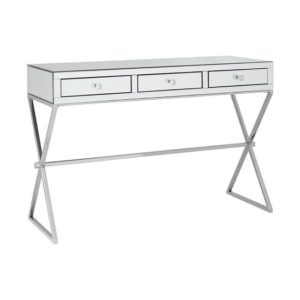 Totem Mirrored Top Console Table In Silver With 3 Drawers