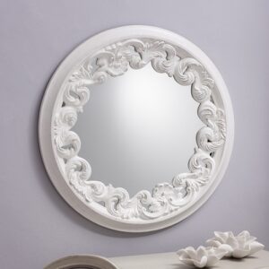 Anna Wall Mirror Round In White With Ornate Frame
