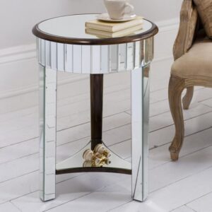 Harvard Mirrored Side Table Round With Bronze Base And Shelf