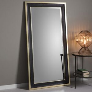 Elmont Bevelled Leaner Floor Mirror In Black And Gold