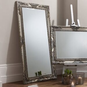 Harris Bevelled Leaner Floor Mirror In Antique Silver