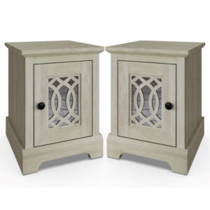 Arcata Dusty Grey Oak Mirrored Bedside Cabinets In Pair