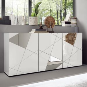 Victoria Mirrored High Gloss Sideboard With 3 Doors In White