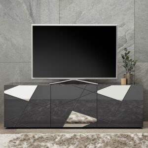 Victoria Mirrored High Gloss TV Stand With 3 Doors In Grey
