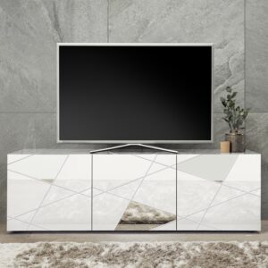 Victoria Mirrored High Gloss TV Stand With 3 Doors In White
