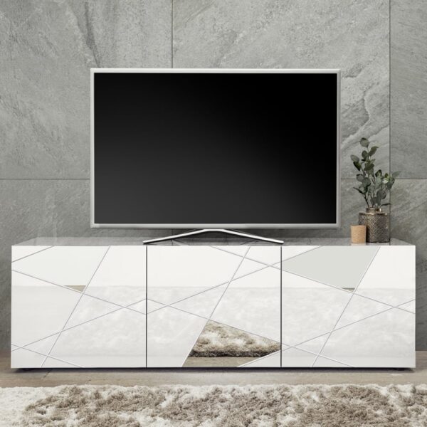 Victoria Mirrored High Gloss TV Stand With 3 Doors In White
