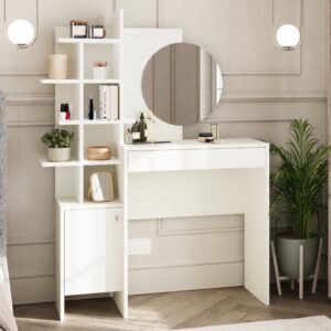 Flores Wooden Dressing Table With Mirror In White
