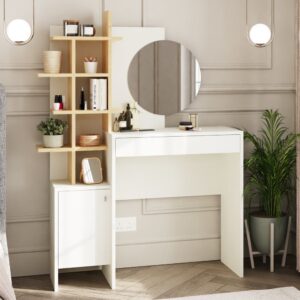 Flores Wooden Dressing Table With Mirror In White And Oak