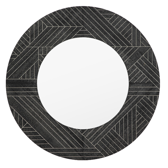 Kavala Wall Mirror Round In Black Wooden Frame